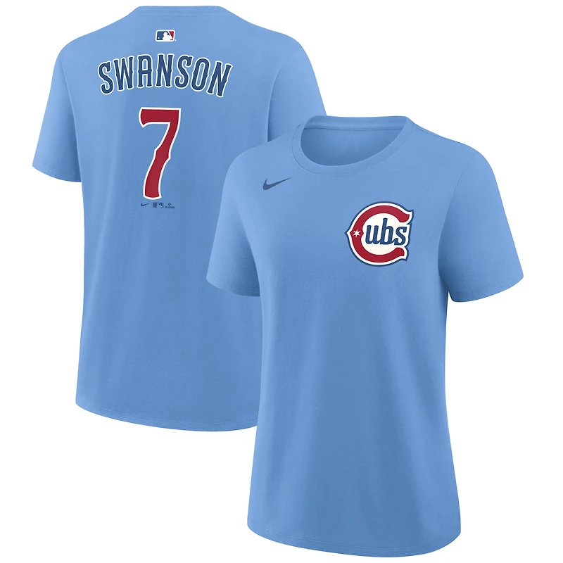 Women's Nike Dansby Swanson Light Blue Chicago Cubs Name & Number T-Shirt