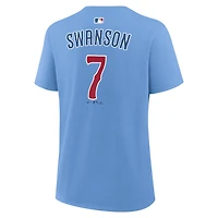 Women's Nike Dansby Swanson Light Blue Chicago Cubs Name & Number T-Shirt