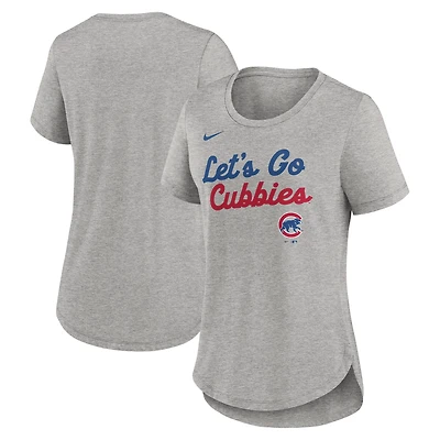 Women's Nike Heather Gray Chicago Cubs Script Tri-Blend T-Shirt