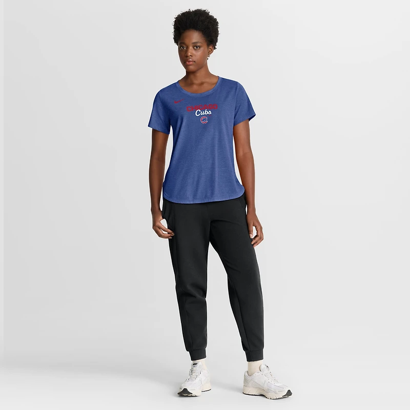 Women's Nike Heather Royal Chicago Cubs Arched Tri-Blend T-Shirt