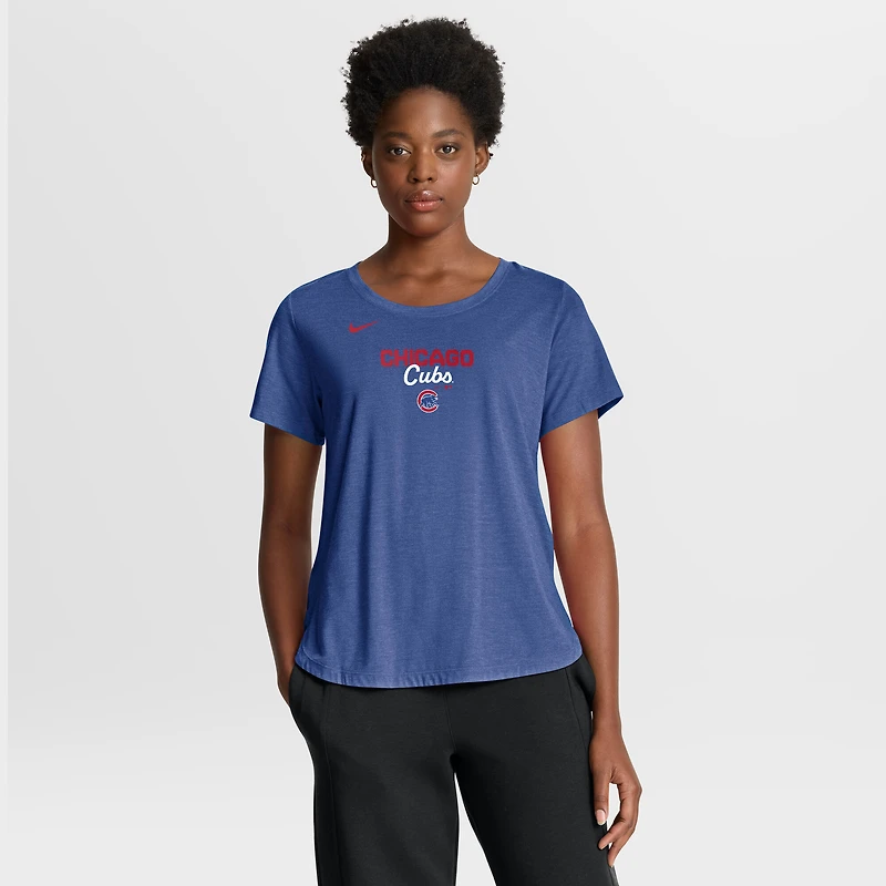Women's Nike Heather Royal Chicago Cubs Arched Tri-Blend T-Shirt