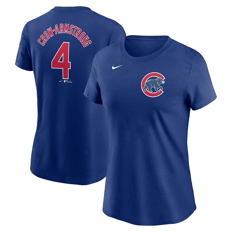 T-shirt Nike pour femme Pete Crow-Armstrong Royal Chicago Cubs Fuse avec nom et numéro