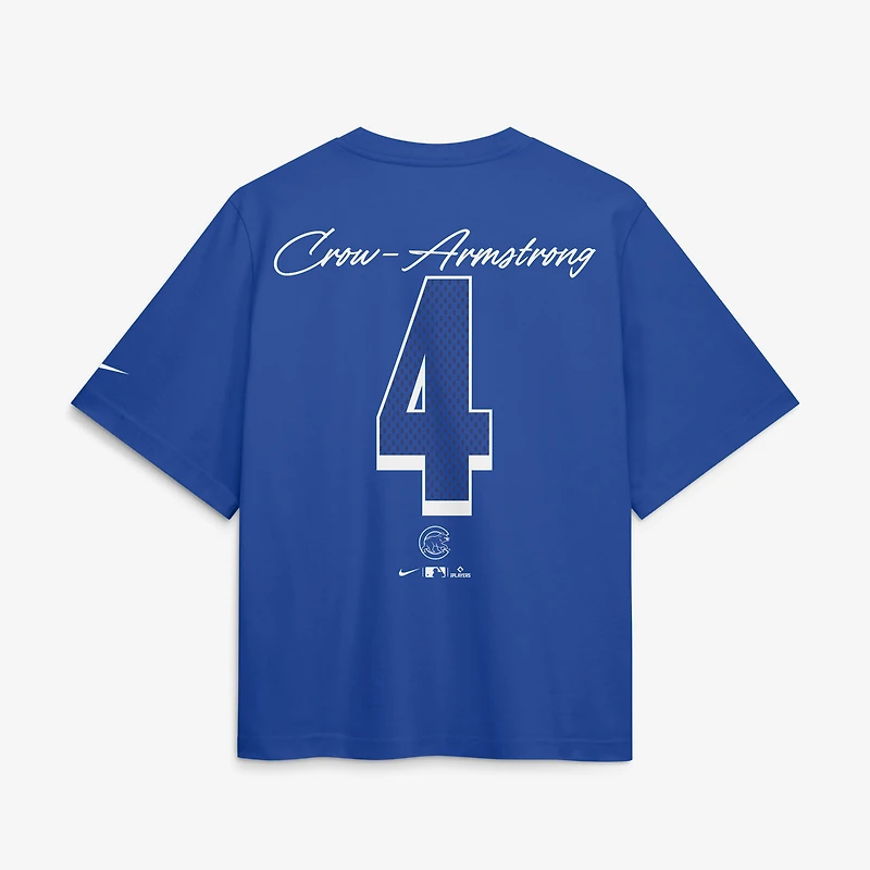 Women's Nike Pete Crow-Armstrong Royal Chicago Cubs Premium Essentials Boxy Name & Number T-Shirt