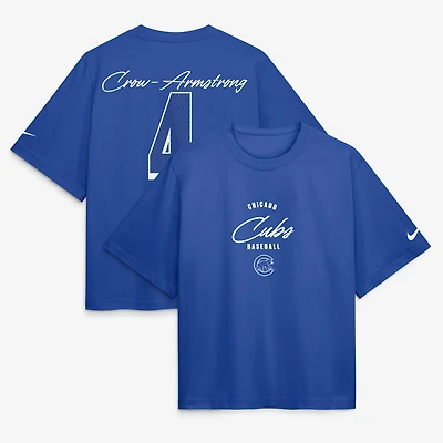 T-shirt Nike Pete Crow-Armstrong Royal Chicago Cubs Premium Essentials Boxy pour femme, avec nom et numéro