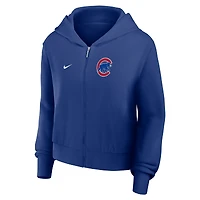 Sweat à capuche court Nike Royal Chicago Cubs pour femme, entièrement zippé