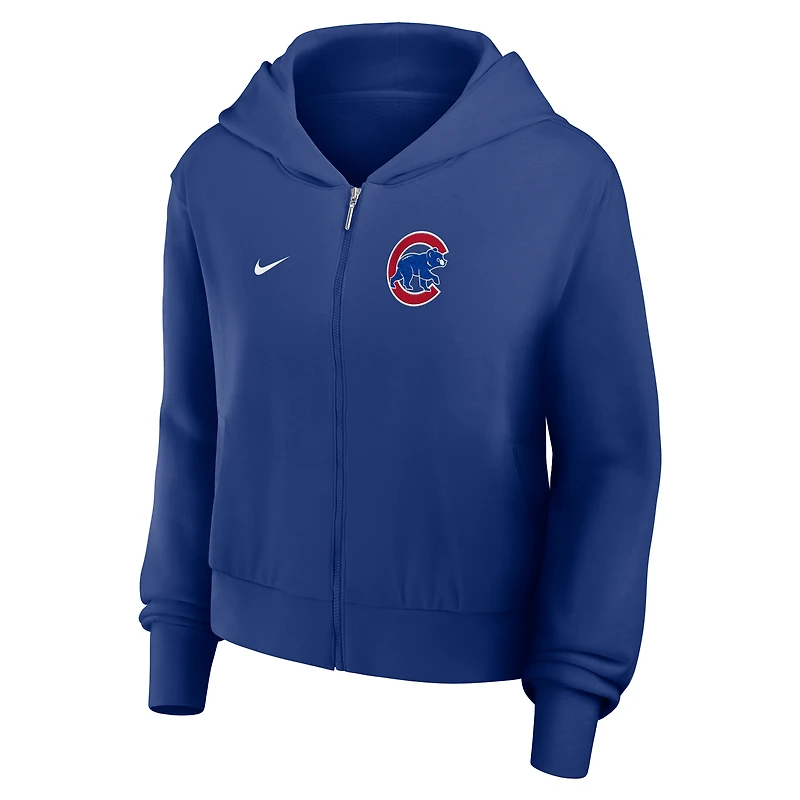 Sweat à capuche court Nike Royal Chicago Cubs pour femme, entièrement zippé