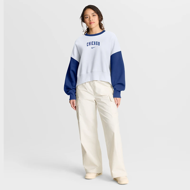 Sweat-shirt polaire oversize Nike blanc/bleu roi Chicago Cubs pour femme