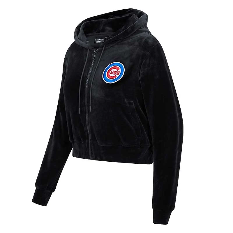 Veste de survêtement à capuche Pro Standard Chicago Cubs Classic Velvet Full-Zip pour femme, noire