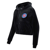 Veste de survêtement à capuche Pro Standard Chicago Cubs Classic Velvet Full-Zip pour femme, noire