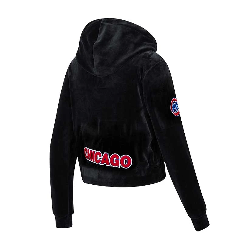 Veste de survêtement à capuche Pro Standard Chicago Cubs Classic Velvet Full-Zip pour femme, noire