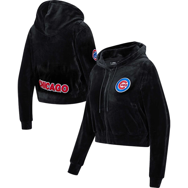 Veste de survêtement à capuche Pro Standard Chicago Cubs Classic Velvet Full-Zip pour femme, noire
