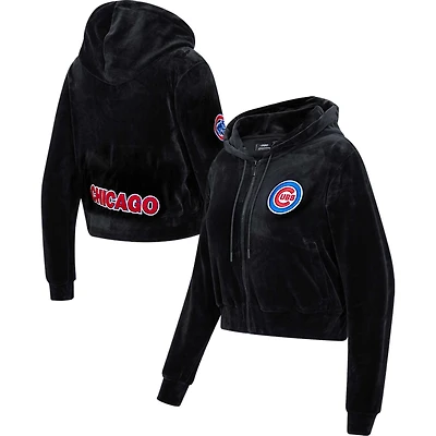 Veste de survêtement à capuche Pro Standard Chicago Cubs Classic Velvet Full-Zip pour femme, noire
