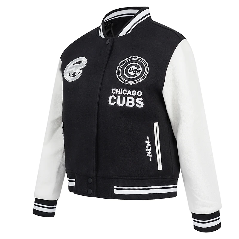 Veste universitaire entièrement zippée en laine côtelée Pro Standard pour femme des Chicago Cubs Pearls noire