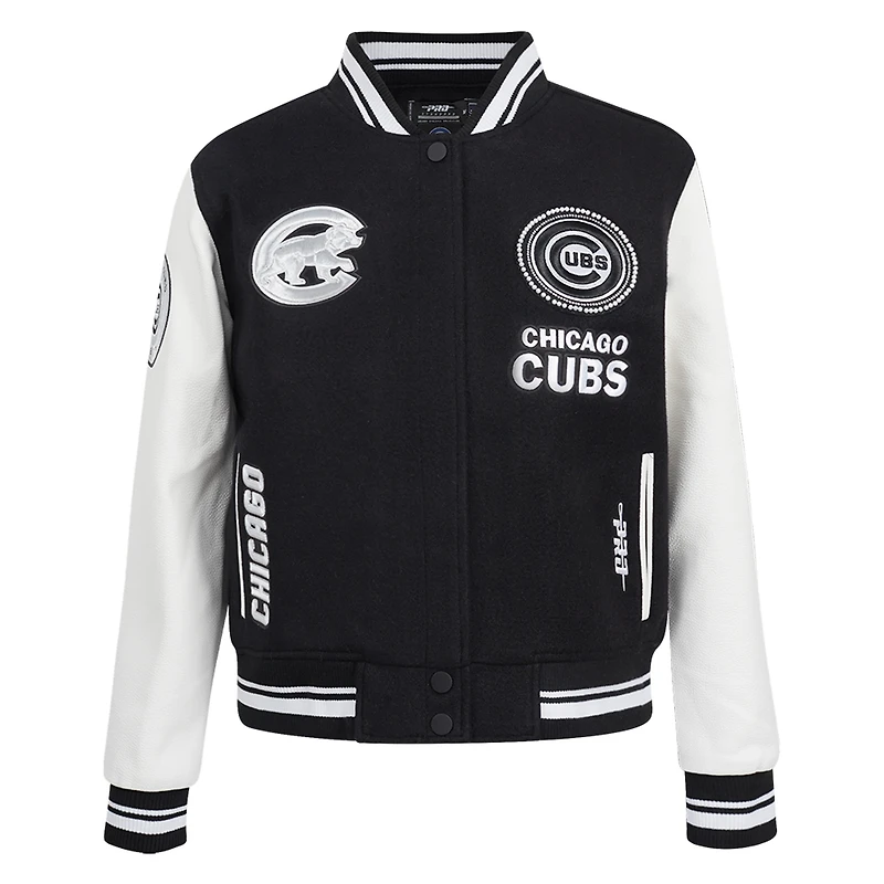 Veste universitaire entièrement zippée en laine côtelée Pro Standard pour femme des Chicago Cubs Pearls noire