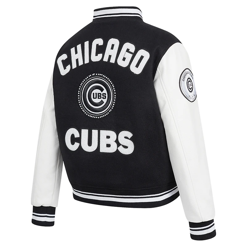 Veste universitaire entièrement zippée en laine côtelée Pro Standard pour femme des Chicago Cubs Pearls noire