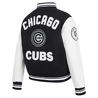 Veste universitaire entièrement zippée en laine côtelée Pro Standard pour femme des Chicago Cubs Pearls noire