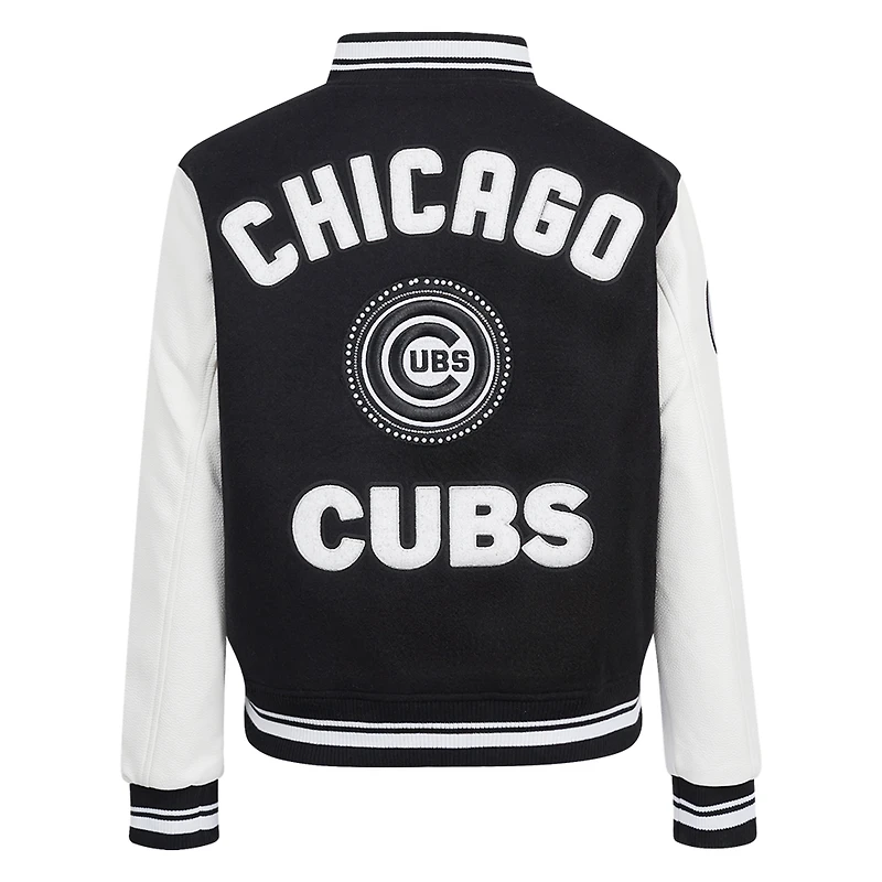 Veste universitaire entièrement zippée en laine côtelée Pro Standard pour femme des Chicago Cubs Pearls noire
