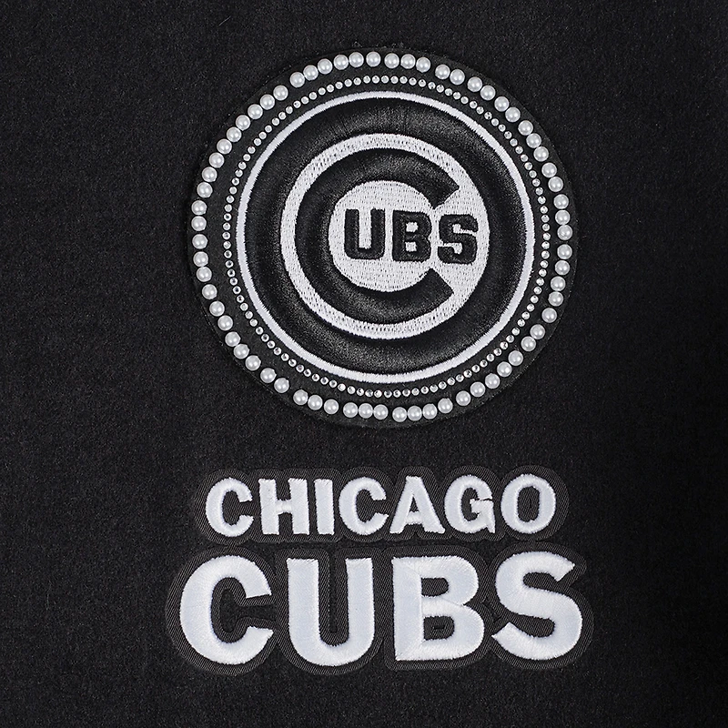 Veste universitaire entièrement zippée en laine côtelée Pro Standard pour femme des Chicago Cubs Pearls noire