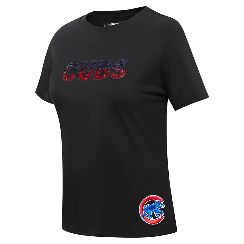 Women's Pro Standard  Black Chicago Cubs Rhinestone Slim Fit T-Shirt