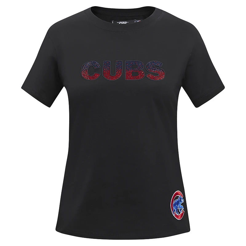 Women's Pro Standard Black Chicago Cubs Rhinestone Slim Fit T-Shirt