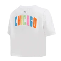 Women's Pro Standard White Chicago Cubs Washed Neon Cropped Boxy T-Shirt