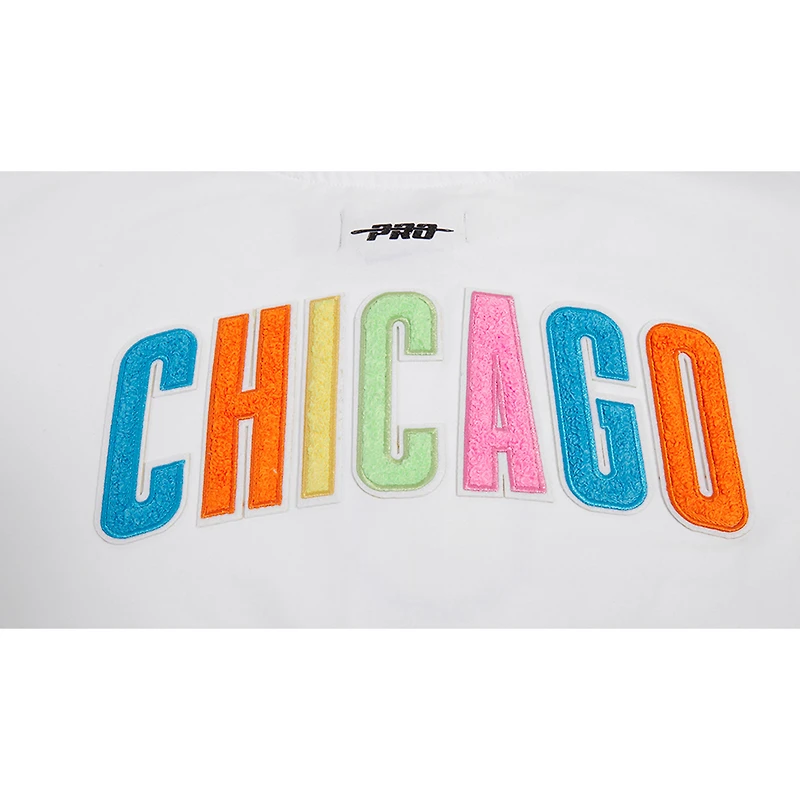 Women's Pro Standard White Chicago Cubs Washed Neon Cropped Boxy T-Shirt