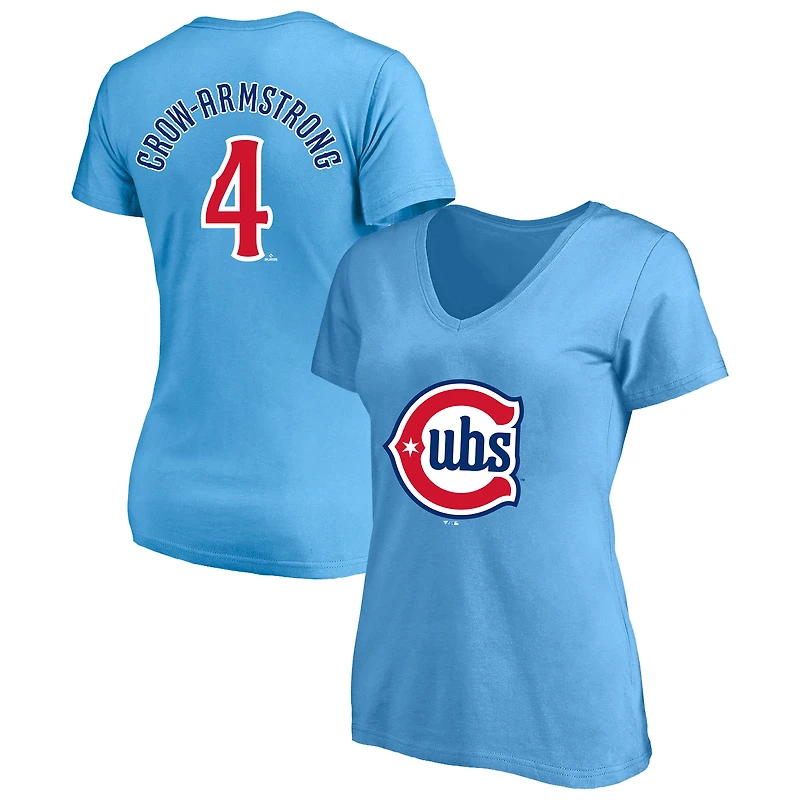 Profil femme Pete Crow-Armstrong T-shirt col V bleu clair Chicago Cubs grande taille avec nom et numéro