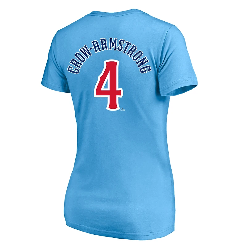 Profil femme Pete Crow-Armstrong T-shirt col V bleu clair Chicago Cubs grande taille avec nom et numéro