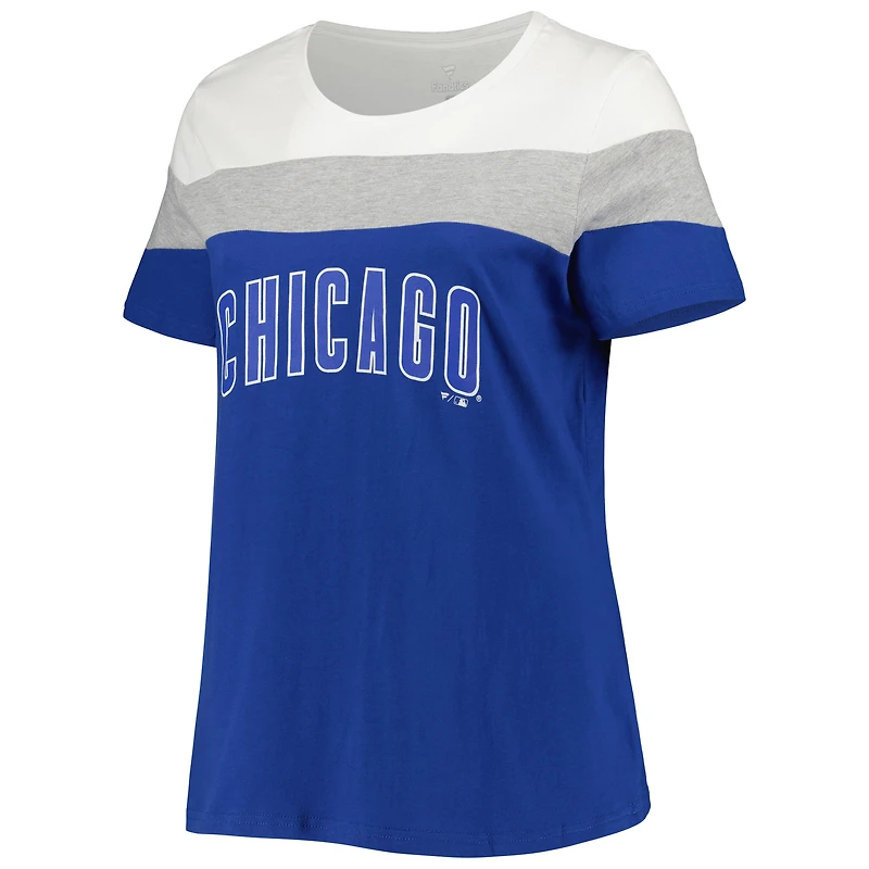 T-shirt à blocs de couleurs grande taille Chicago Cubs pour femme, bleu roi/gris chiné