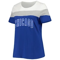T-shirt à blocs de couleurs grande taille Chicago Cubs pour femme, bleu roi/gris chiné