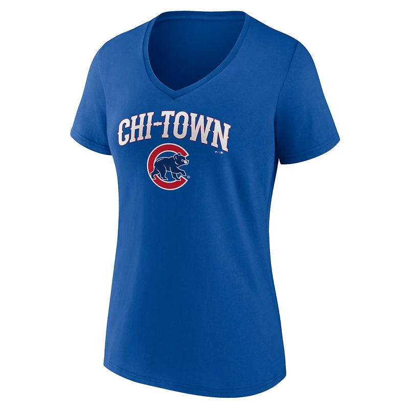 T-shirt col V à imprimé Royal Chicago Cubs pour femme