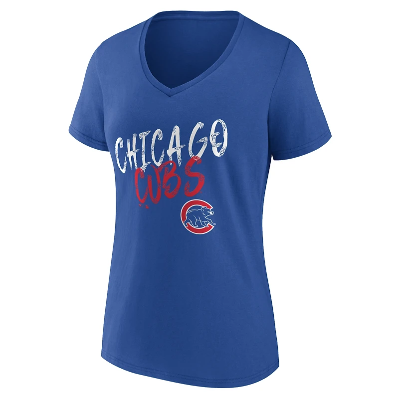 T-shirt à col en V personnalisé avec nom et numéro des Cubs de Chicago Royal pour femmes