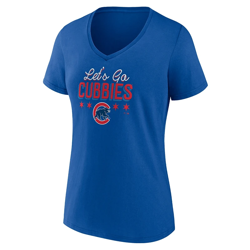 Women's  Royal Chicago Cubs Let's Go Cubbies V-Neck T-Shirt
