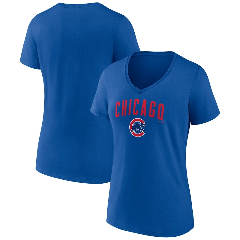 T-shirt col V pour femme Royal Chicago Cubs Team Lockup