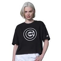 Women's Starter  Black Chicago Cubs Holy Grail Boxy Cropped T-Shirt