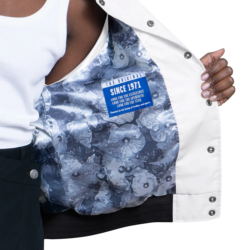 Women's Starter Light Blue/White Chicago Cubs Blitz Varsity Raglan Full-Snap Satin Jacket