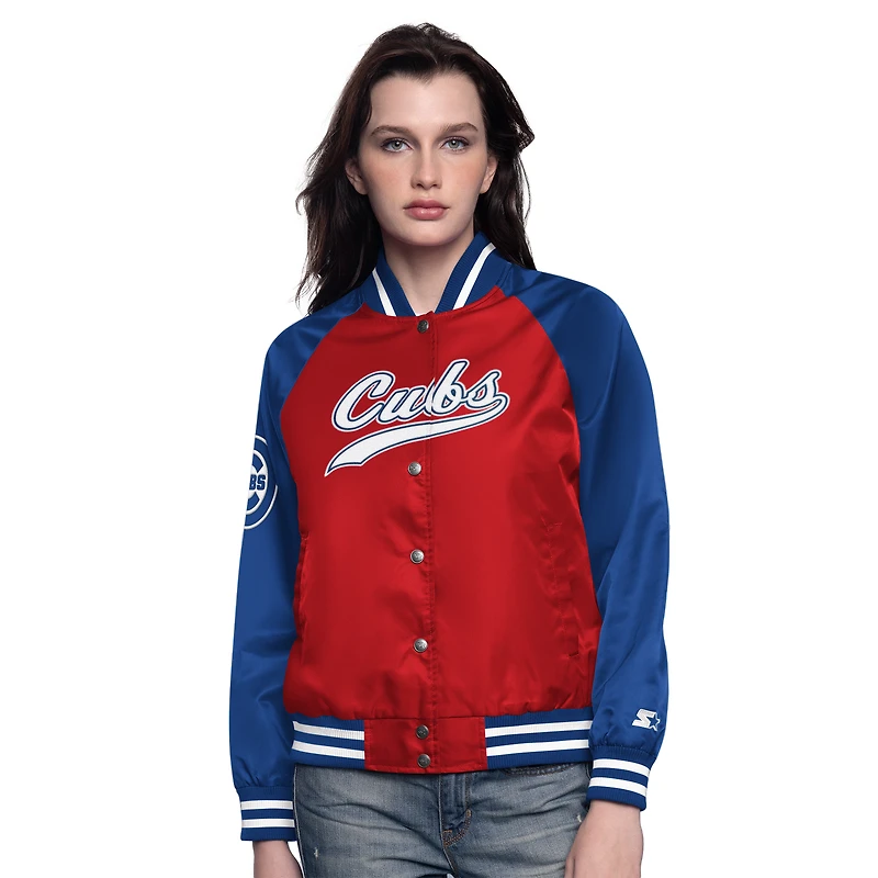 Veste universitaire à boutons-pression pour femme Chicago Cubs Home Run Starter Red/Royal