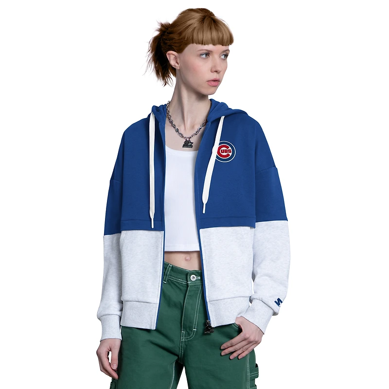 Women's Starter Royal/Heather Gray Chicago Cubs Wishbone Full-Zip Hoodie