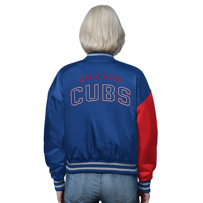 Veste universitaire courte à boutons-pression pour femme, coloris royal/rouge, Chicago Cubs Offside.