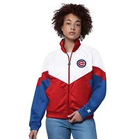 Veste de survêtement blanche/rouge à fermeture éclair intégrale pour femme des Chicago Cubs Teamwork Raglan