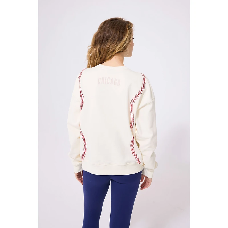 Sweat-shirt à enfiler motif de baseball pour femme Terez Cream Chicago Cubs
