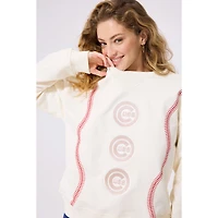 Sweat-shirt à enfiler motif de baseball pour femme Terez Cream Chicago Cubs