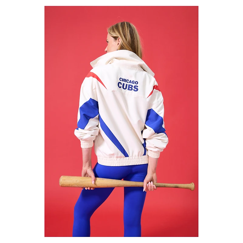 Women's Terez  Cream Chicago Cubs Ripstop Chevron Quarter-Zip Pullover