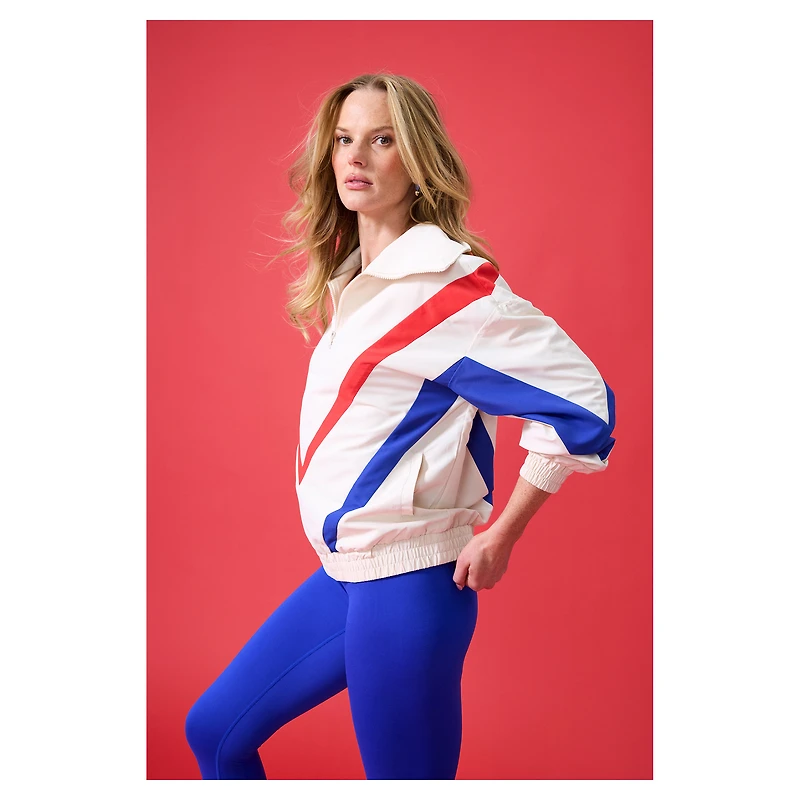 Women's Terez  Cream Chicago Cubs Ripstop Chevron Quarter-Zip Pullover
