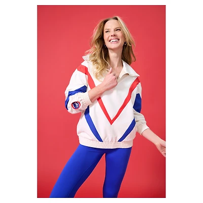 Women's Terez  Cream Chicago Cubs Ripstop Chevron Quarter-Zip Pullover