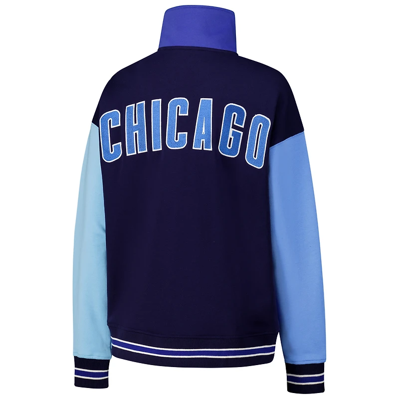 Women's Terez Navy/Blue Chicago Cubs Classic Colorblock Quarter-Zip Sweatshirt