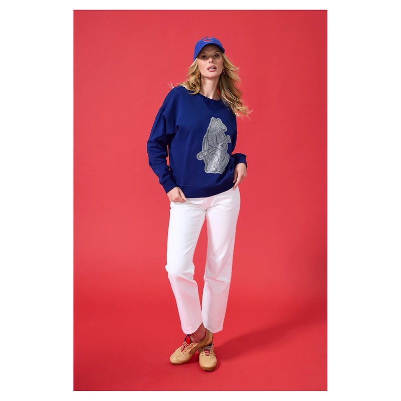 Sweat-shirt surdimensionné bleu marine à logo en pierres précieuses des Chicago Cubs pour femme Terez