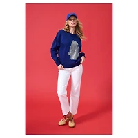 Sweat-shirt surdimensionné bleu marine à logo en pierres précieuses des Chicago Cubs pour femme Terez