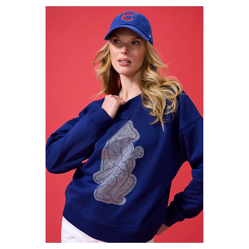 Sweat-shirt surdimensionné bleu marine à logo en pierres précieuses des Chicago Cubs pour femme Terez