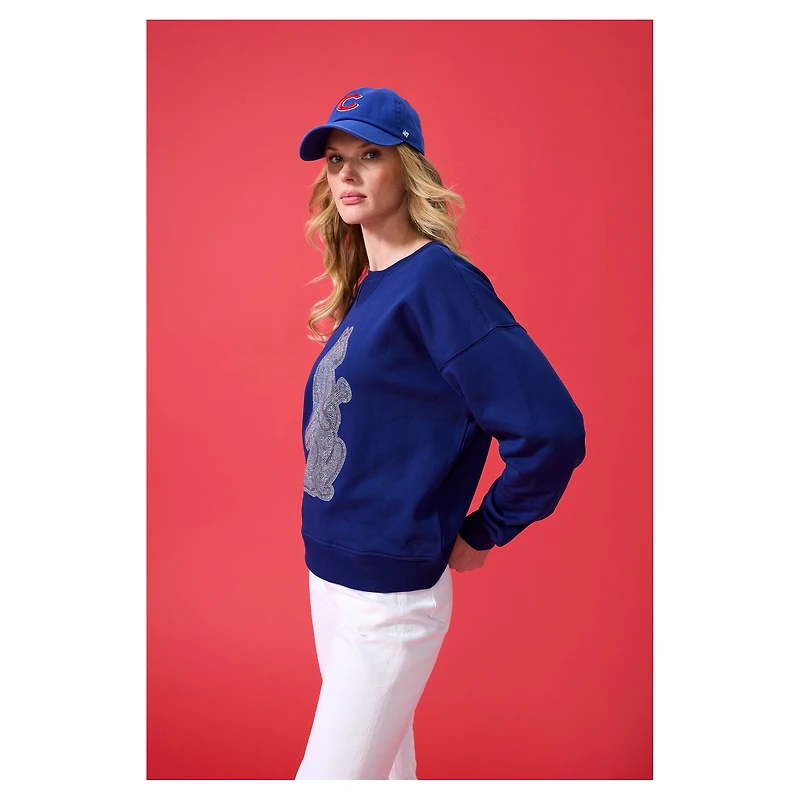 Sweat-shirt surdimensionné bleu marine à logo en pierres précieuses des Chicago Cubs pour femme Terez